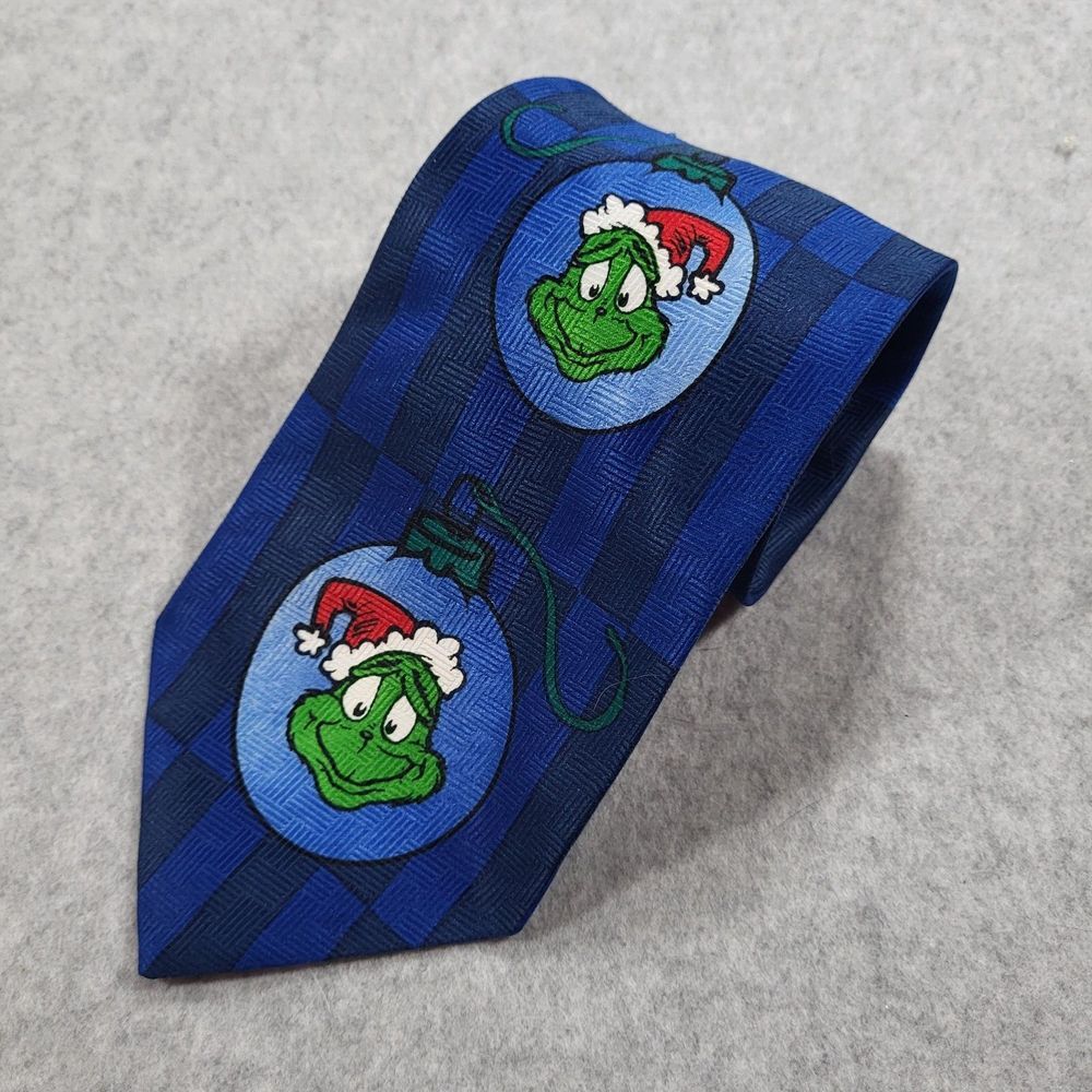 Vtg The Grinch Dr. Suess Blue Mens Neck Tie Approx 56x4 Face Christmas Ornament‎
